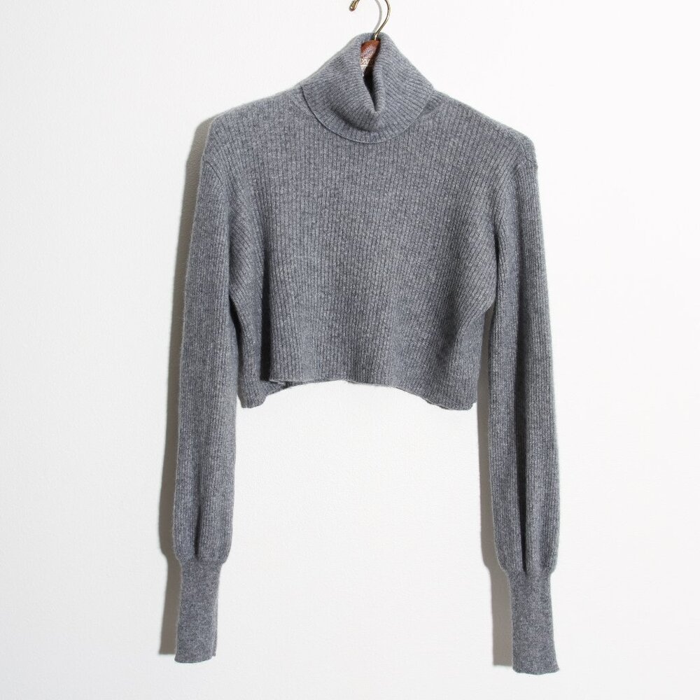 Reformation Luisa Cropped Ribbed Recycled Cashmere-Blend Turtleneck Sweater Gray - Picture 2 of 11